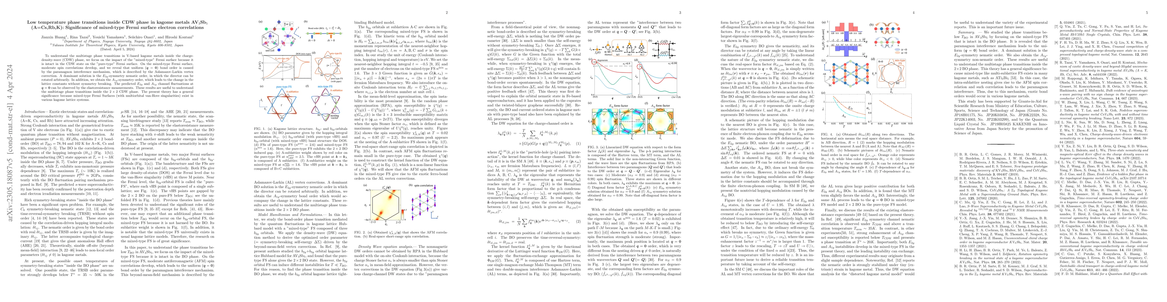 Thumbnail for Low temperature phase transitions under CDW state in kagome metals
  AV3Sb5 (A=Cs,Rb,K): Significance of mix-type Fermi surface electron
  correlations