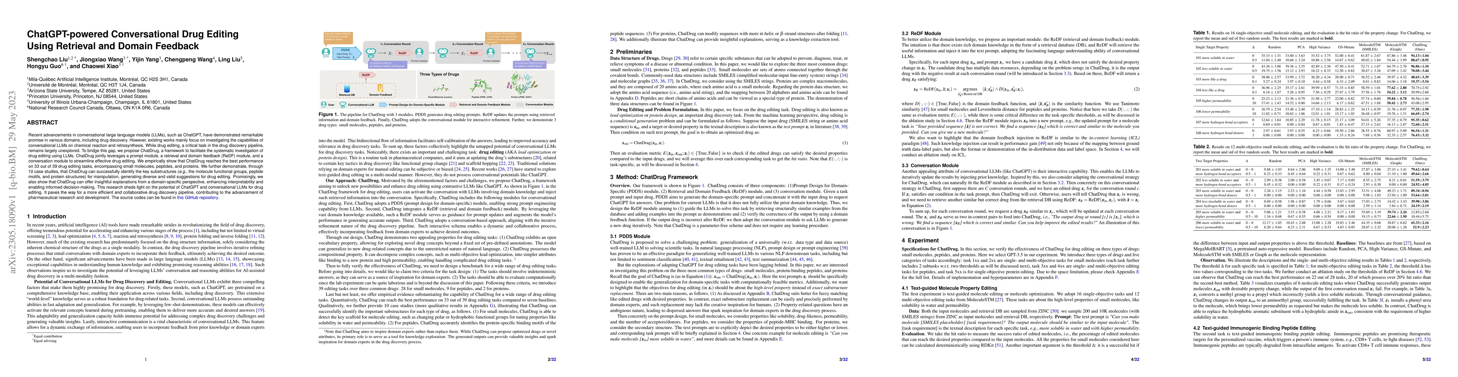 Thumbnail for ChatGPT-powered Conversational Drug Editing Using Retrieval and Domain
  Feedback