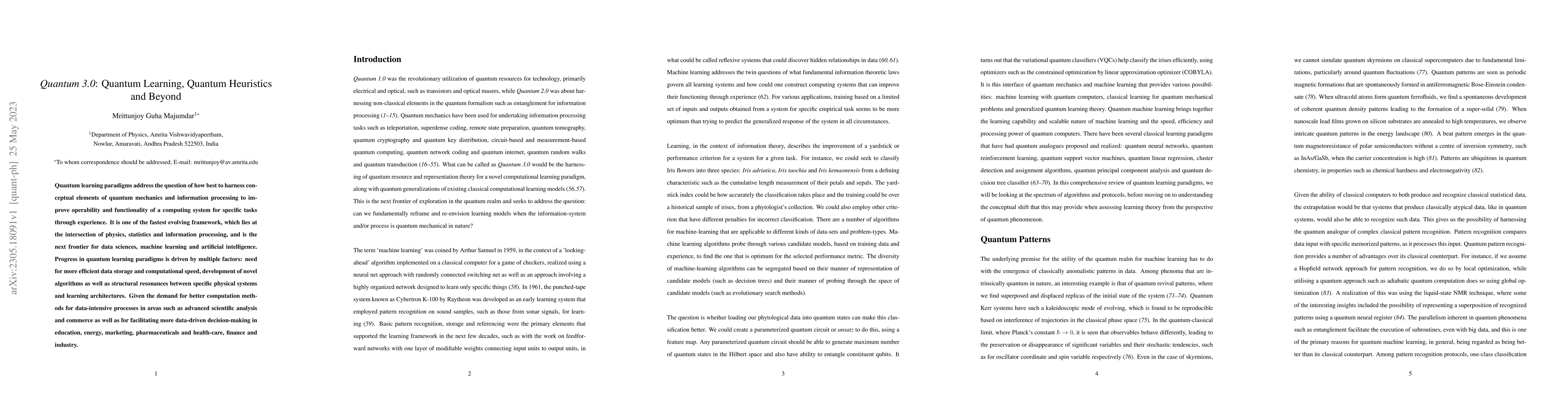 Thumbnail for Quantum 3.0: Quantum Learning, Quantum Heuristics and Beyond