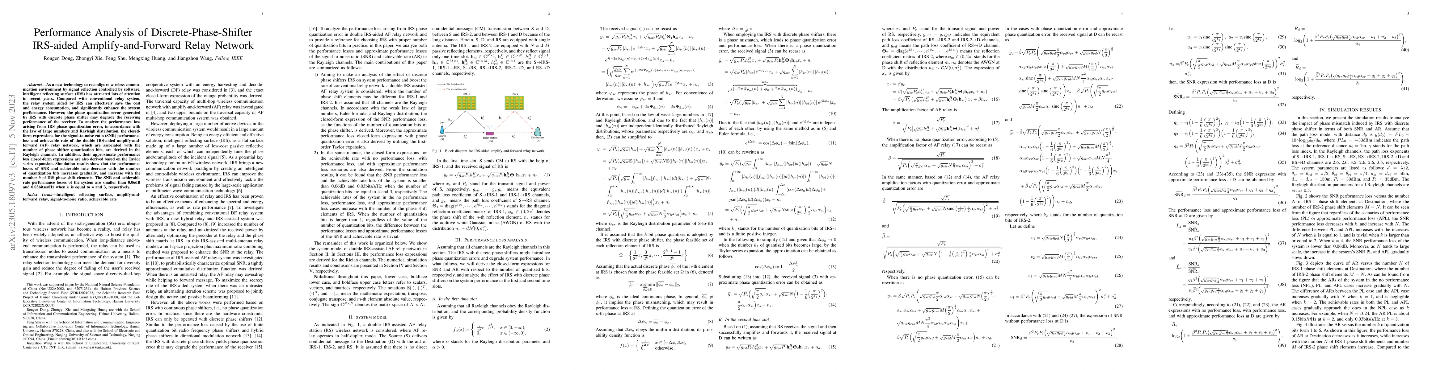 Thumbnail for Performance Analysis of Discrete-Phase-Shifter IRS-aided
  Amplify-and-Forward Relay Network