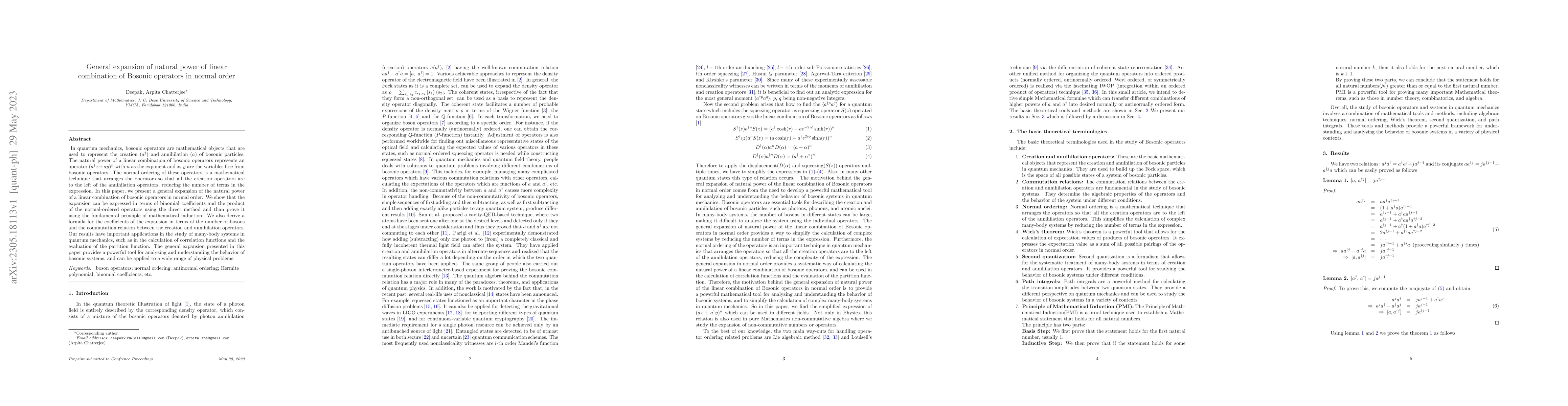 Thumbnail for General expansion of natural power of linear combination of Bosonic
  operators in normal order