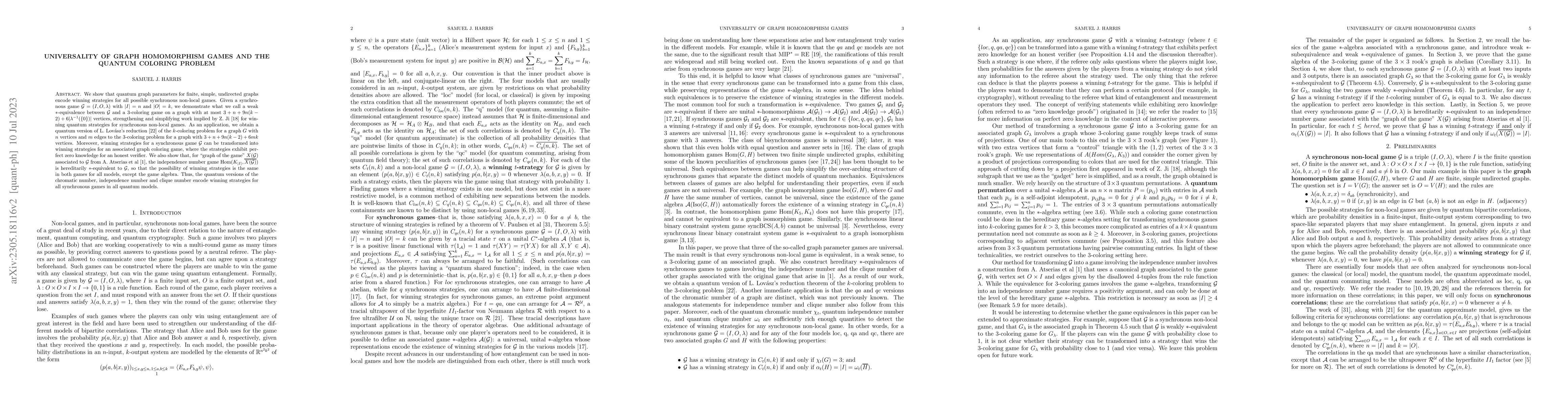 Thumbnail for Universality of graph homomorphism games and the quantum coloring
  problem