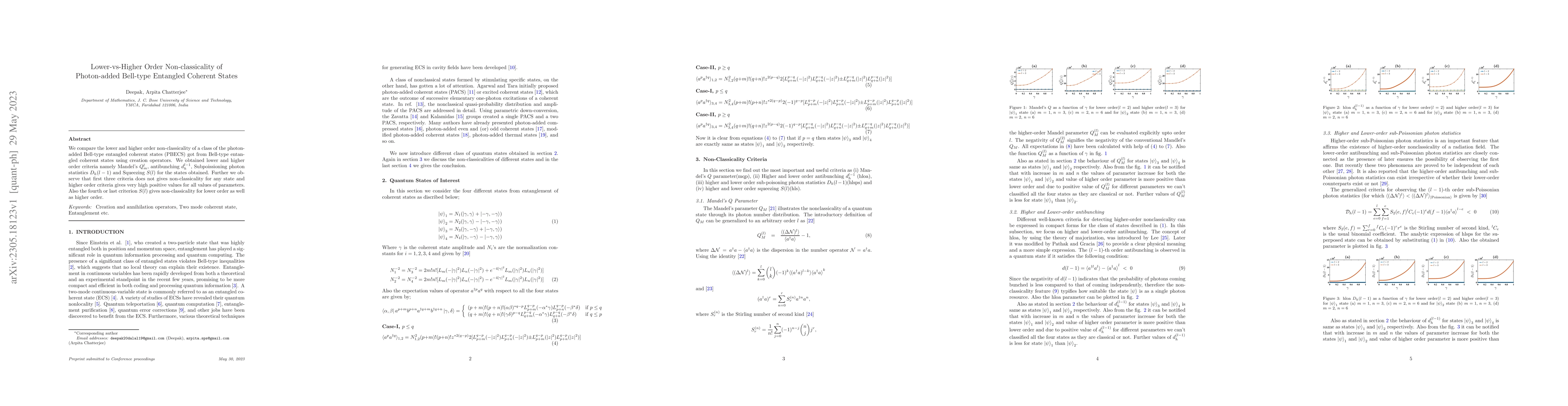 Thumbnail for Lower-vs-Higher Order Non-classicality of Photon-added Bell-type
  Entangled Coherent States