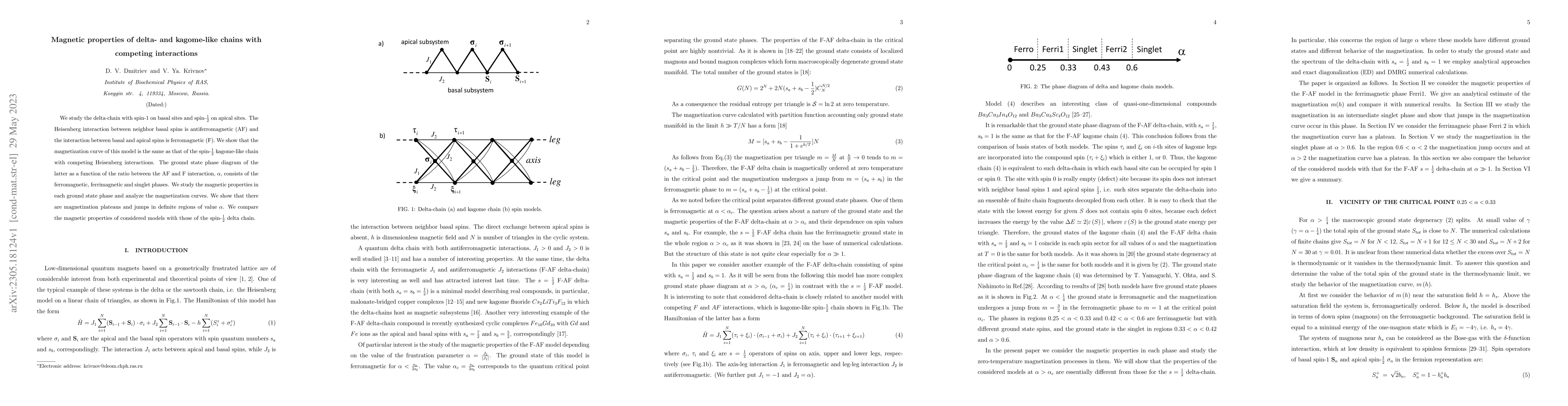 Thumbnail for Magnetic properties of delta- and kagome-like chains with competing
  interactions