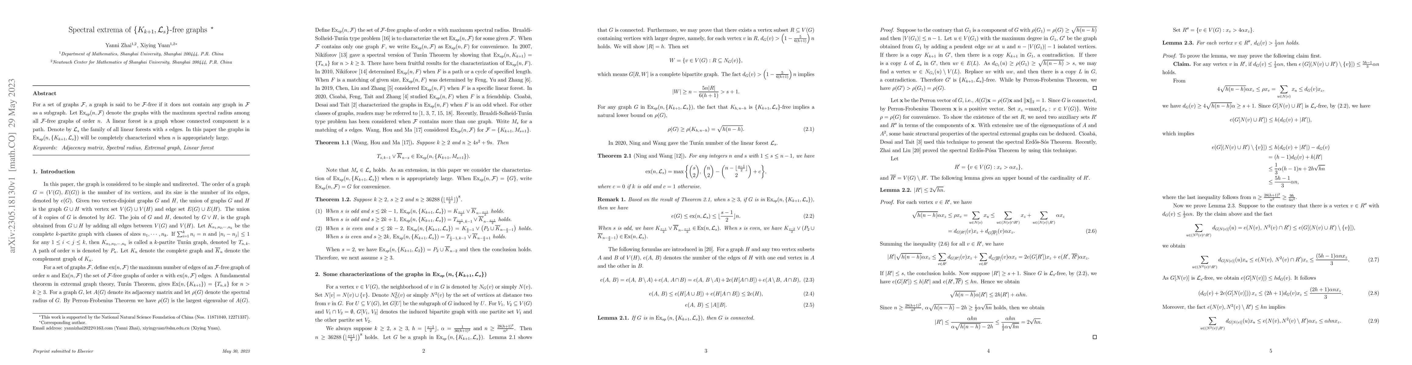 Thumbnail for Spectral extrema of $\{K_{k+1},\mathcal{L}_s\}$-free graphs