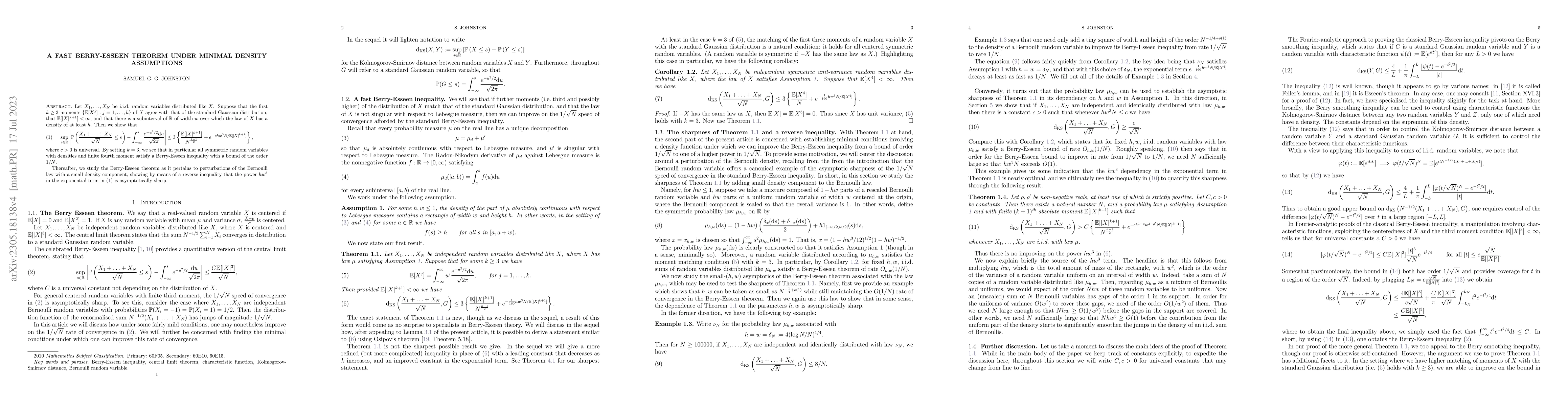 Thumbnail for A fast Berry-Esseen theorem under minimal density assumptions