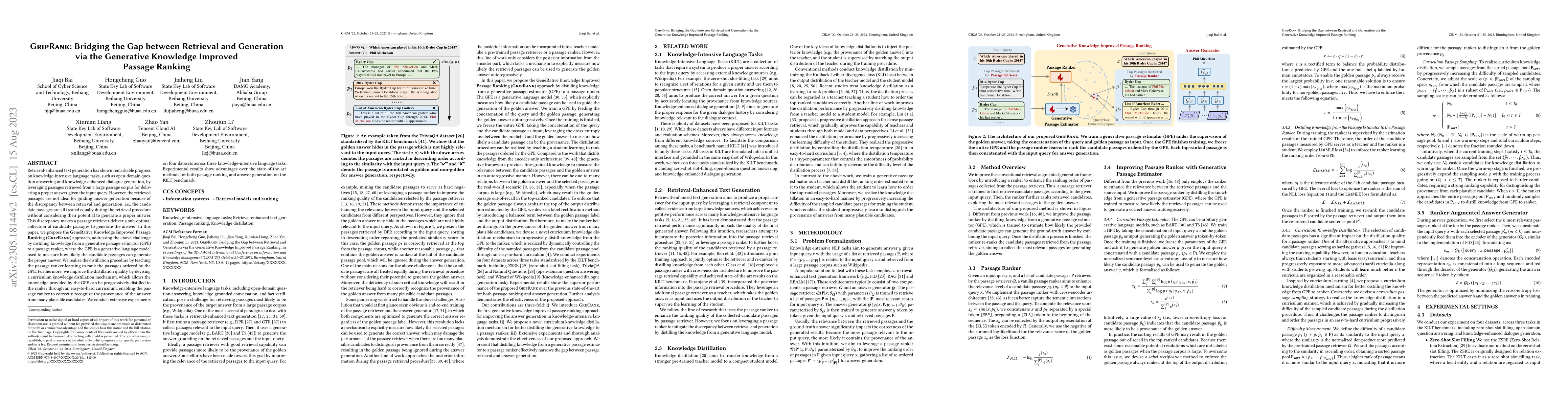 Thumbnail for GripRank: Bridging the Gap between Retrieval and Generation via the
  Generative Knowledge Improved Passage Ranking