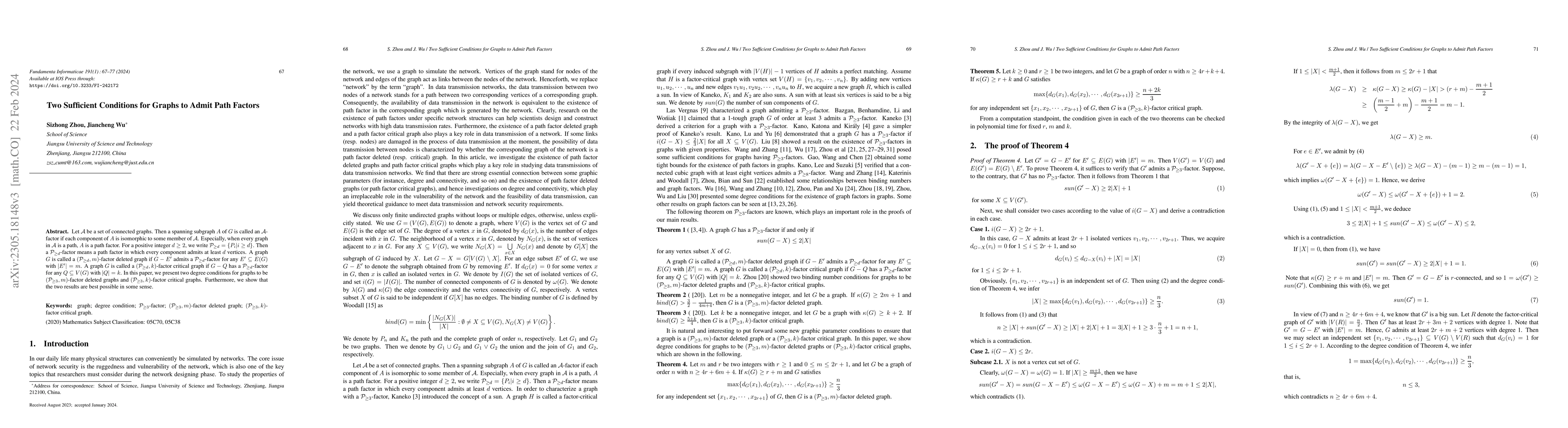 Thumbnail for Two sufficient conditions for graphs to admit path factors