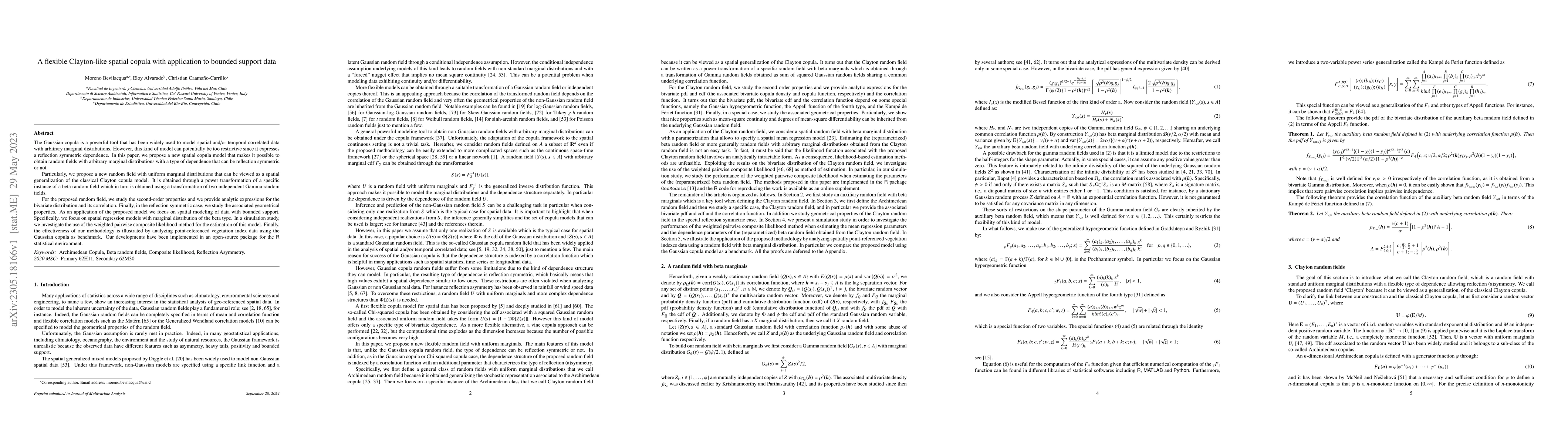 Thumbnail for A flexible Clayton-like spatial copula with application to bounded
  support data