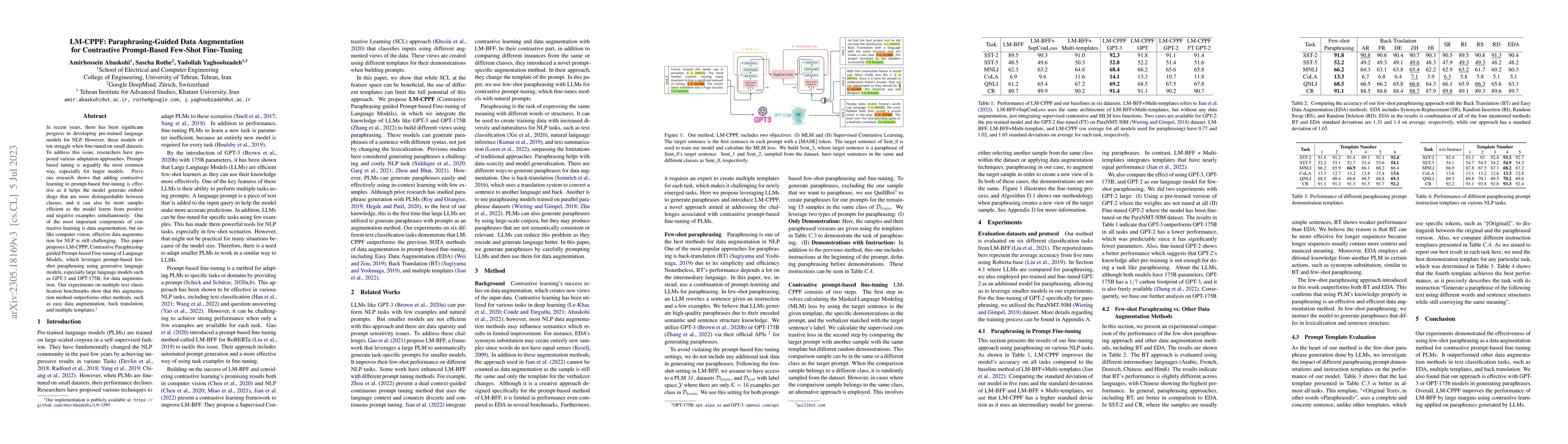 Thumbnail for LM-CPPF: Paraphrasing-Guided Data Augmentation for Contrastive
  Prompt-Based Few-Shot Fine-Tuning
