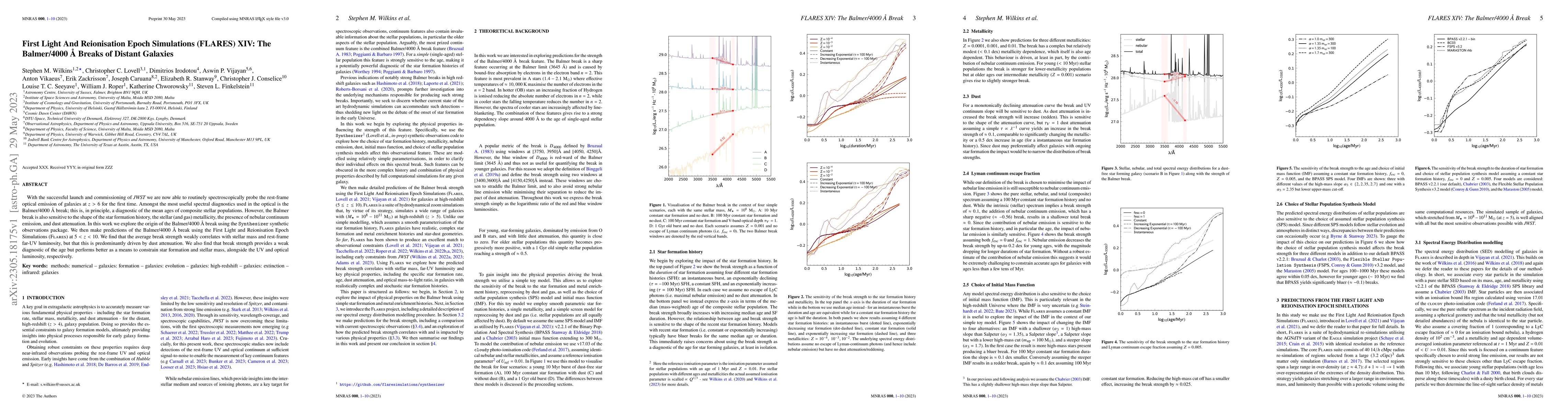 Thumbnail for First Light And Reionisation Epoch Simulations (FLARES) XIV: The
  Balmer/4000~\AA\ Breaks of Distant Galaxies