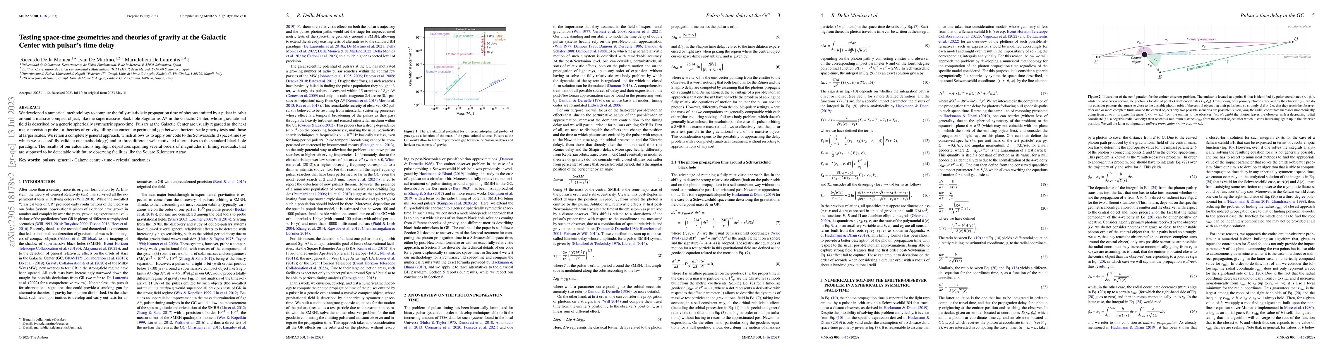 Thumbnail for Testing space-time geometries and theories of gravity at the Galactic
  Center with pulsar's time delay