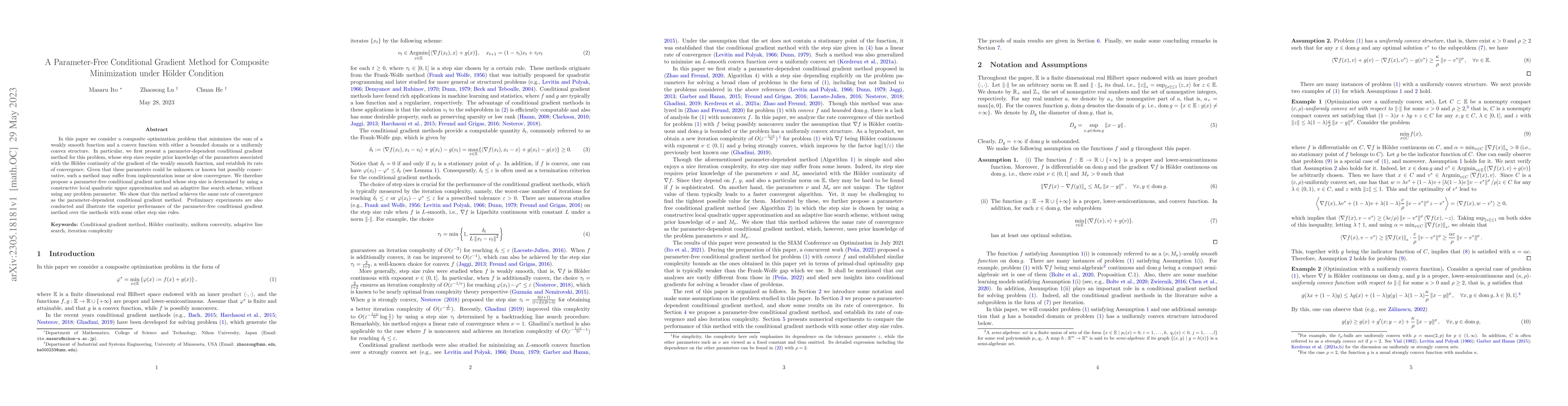 Thumbnail for A Parameter-Free Conditional Gradient Method for Composite Minimization
  under H\"older Condition