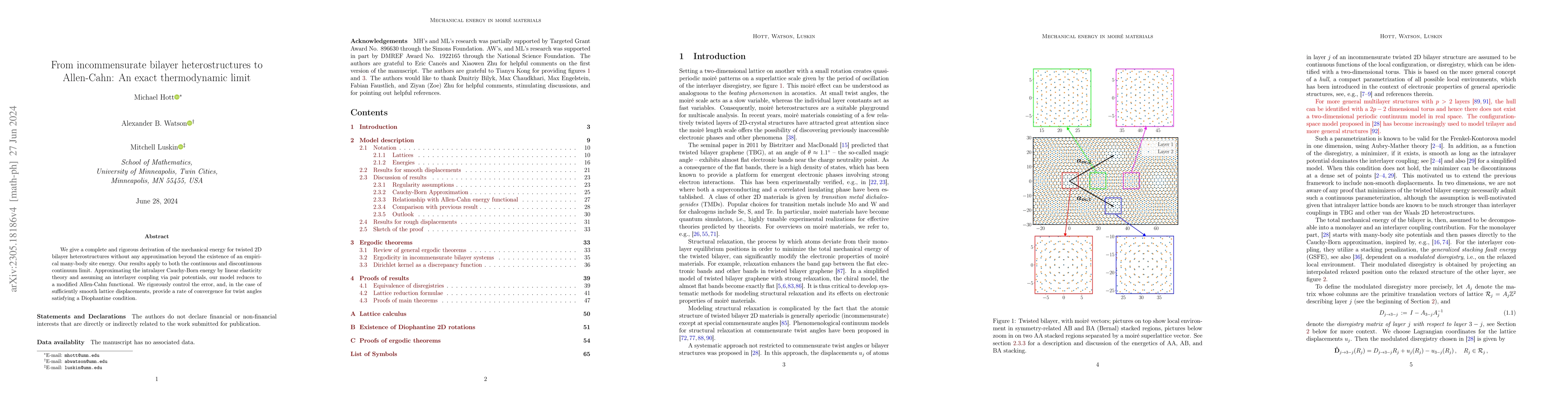 Thumbnail for From incommensurate bilayer heterostructures to Allen-Cahn: An exact
  thermodynamic limit