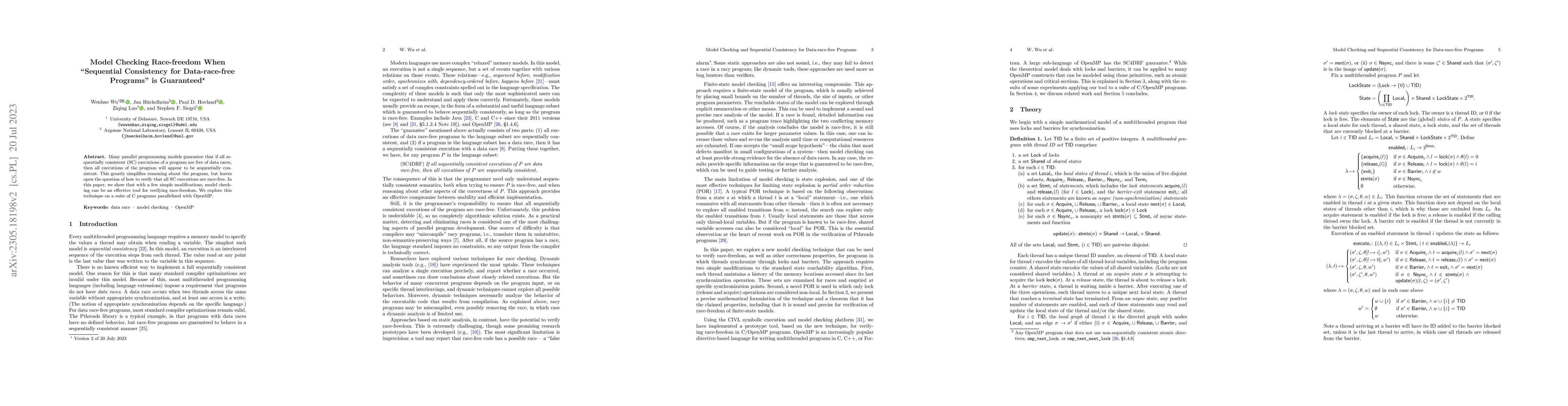 Thumbnail for Model Checking Race-freedom When "Sequential Consistency for
  Data-race-free Programs" is Guaranteed
