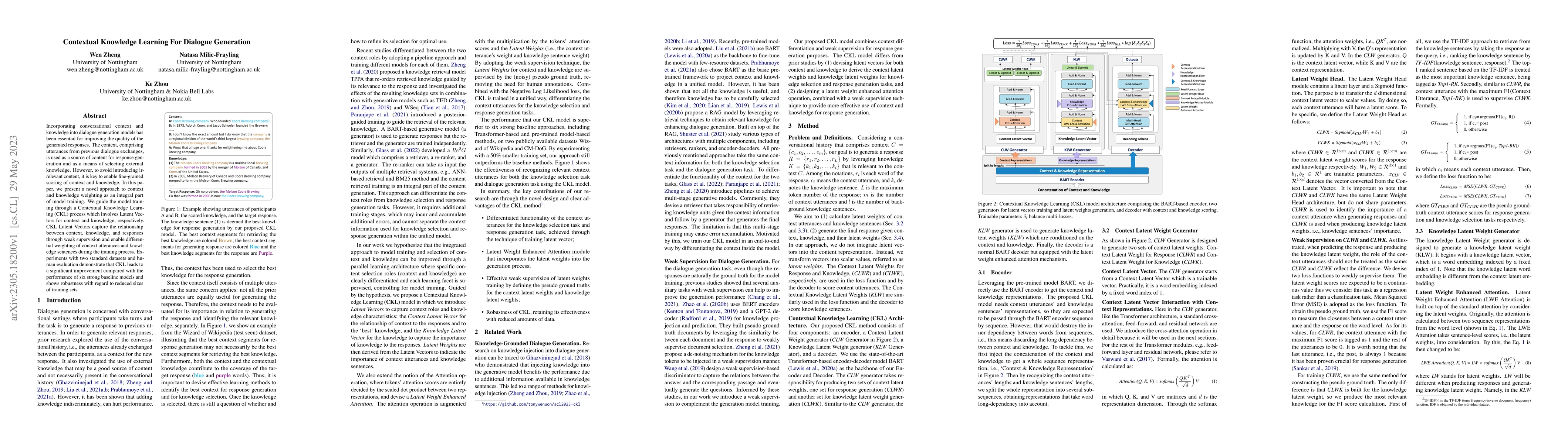 Thumbnail for Contextual Knowledge Learning For Dialogue Generation