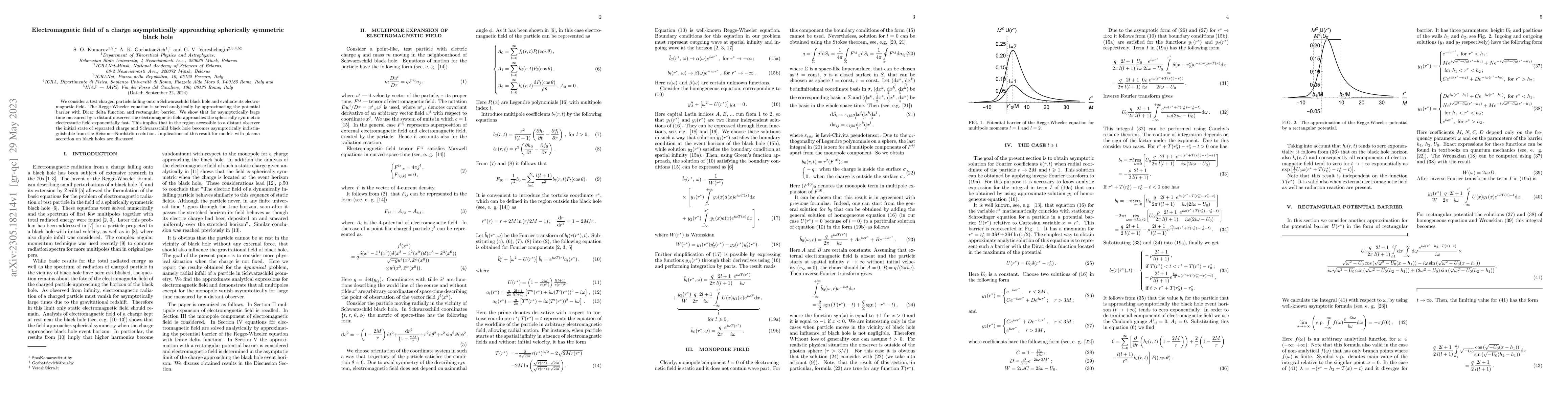 Thumbnail for Electromagnetic field of a charge asymptotically approaching spherically
  symmetric black hole