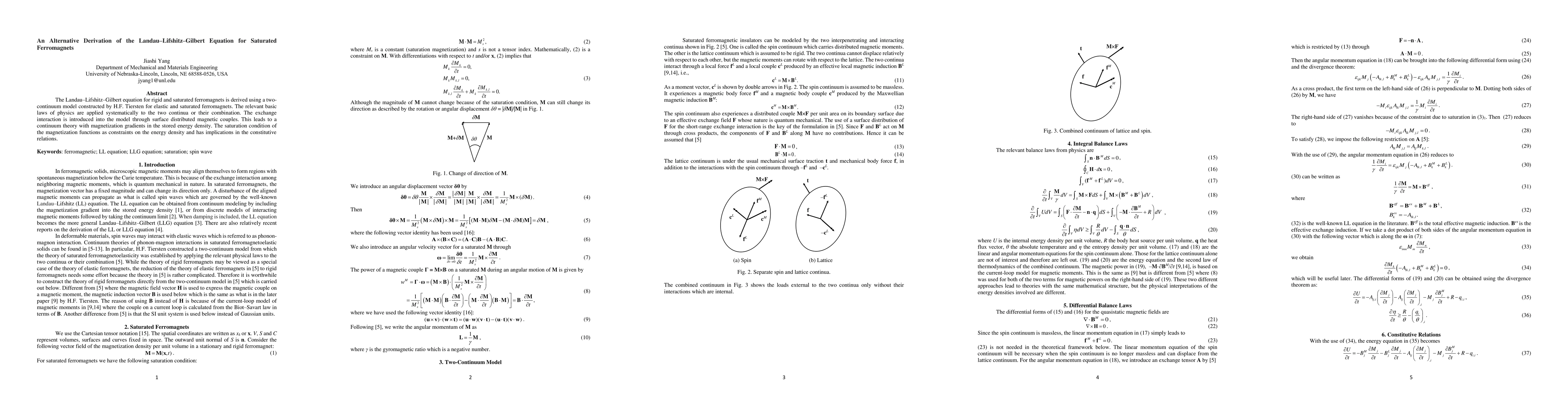 Thumbnail for An Alternative Derivation of the Landau-Lifshitz-Gilbert Equation for
  Saturated Ferromagnets