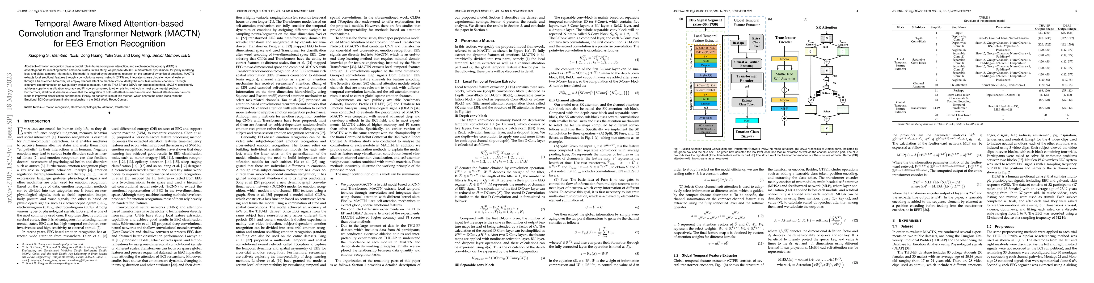 Thumbnail for Temporal Aware Mixed Attention-based Convolution and Transformer Network
  (MACTN) for EEG Emotion Recognition