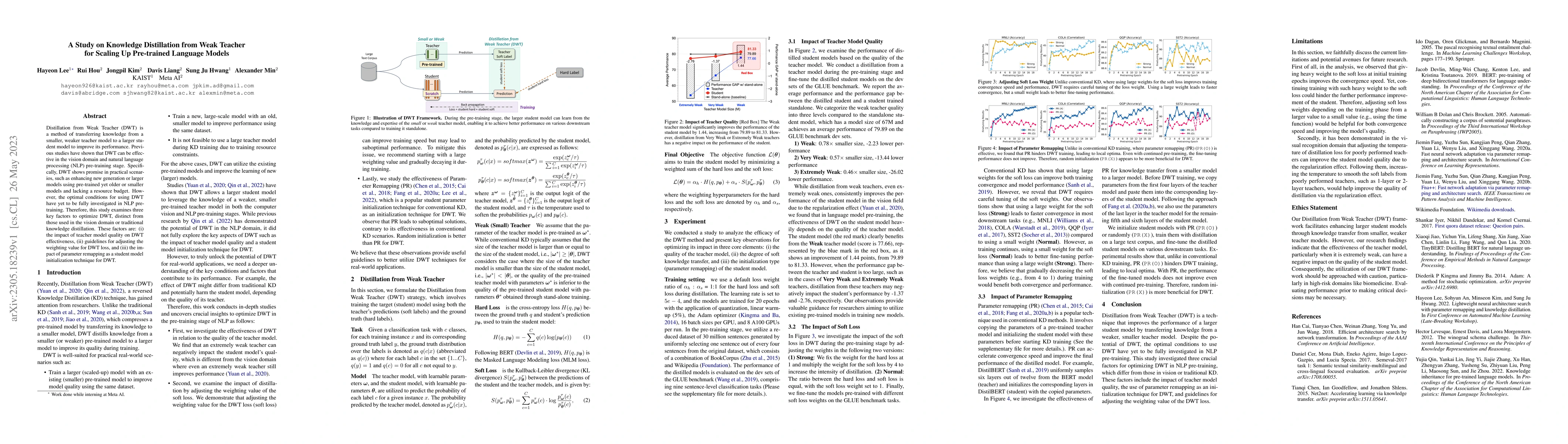 Thumbnail for A Study on Knowledge Distillation from Weak Teacher for Scaling Up
  Pre-trained Language Models