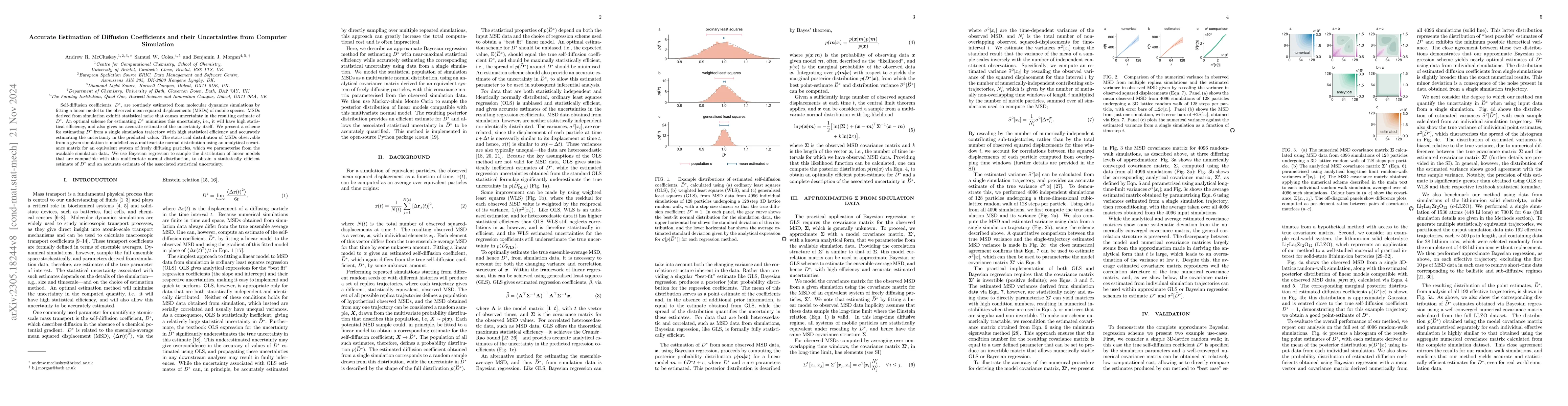 Thumbnail for Accurate Estimation of Diffusion Coefficients and their Uncertainties
  from Computer Simulation