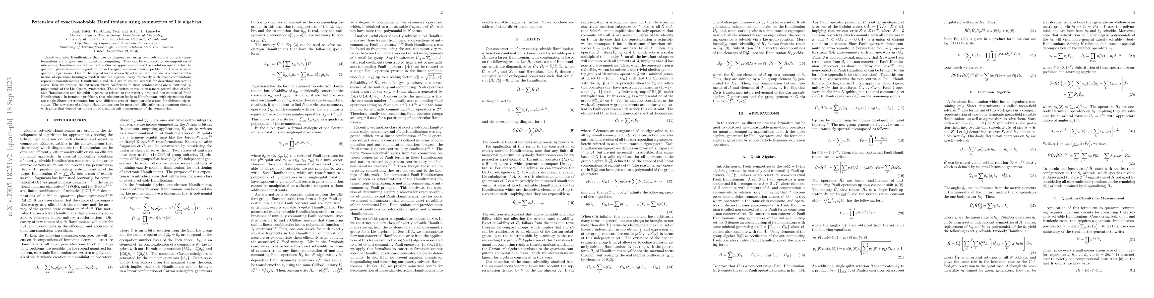 Thumbnail for Extension of exactly-solvable Hamiltonians using symmetries of Lie
  algebras