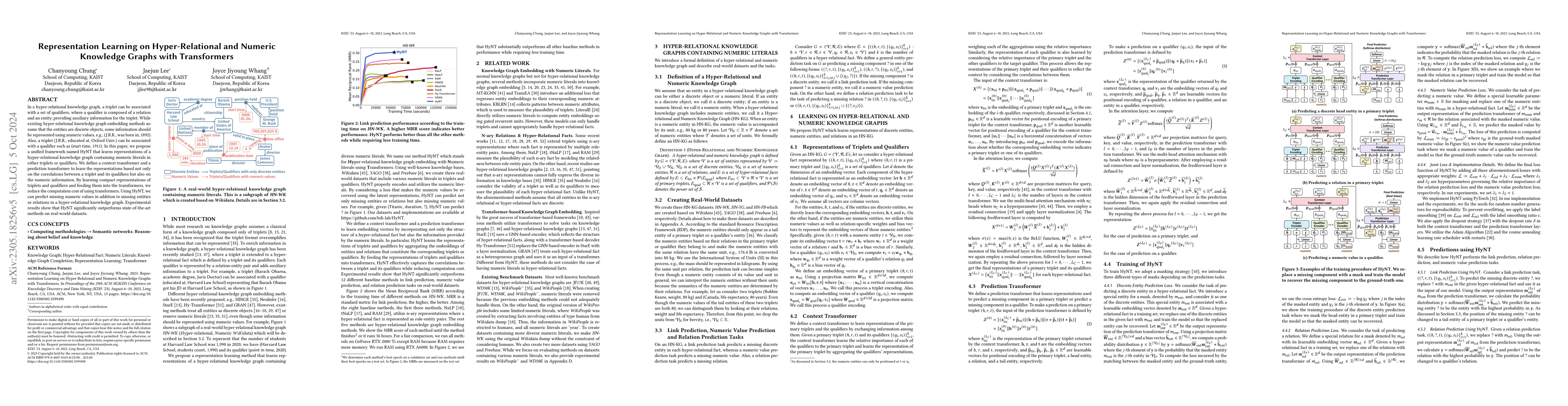 Thumbnail for Representation Learning on Hyper-Relational and Numeric Knowledge Graphs
  with Transformers