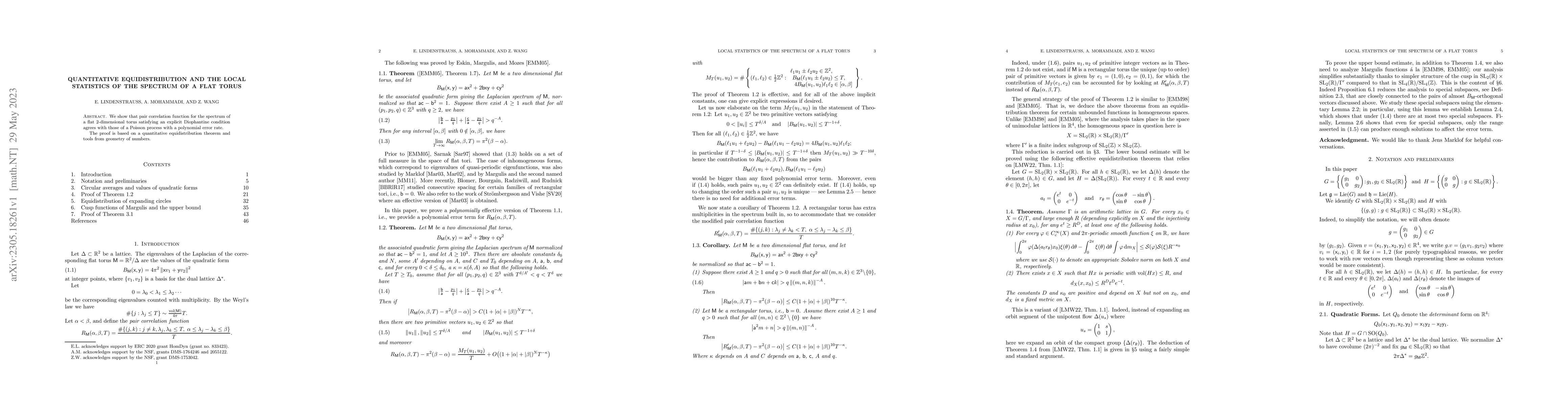 Thumbnail for Quantitative equidistribution and the local statistics of the spectrum
  of a flat torus
