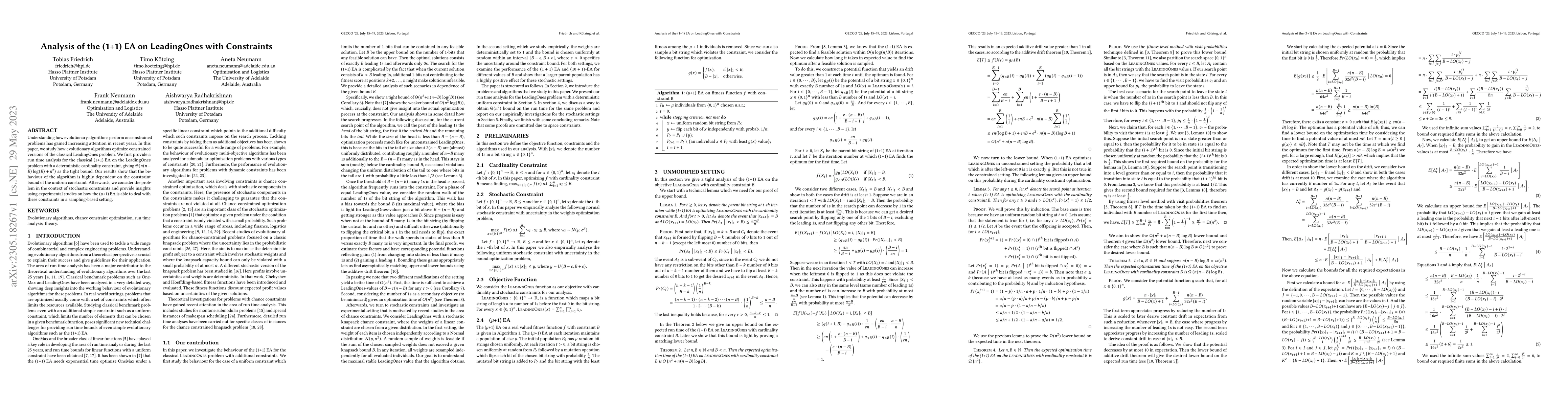 Thumbnail for Analysis of the (1+1) EA on LeadingOnes with Constraints