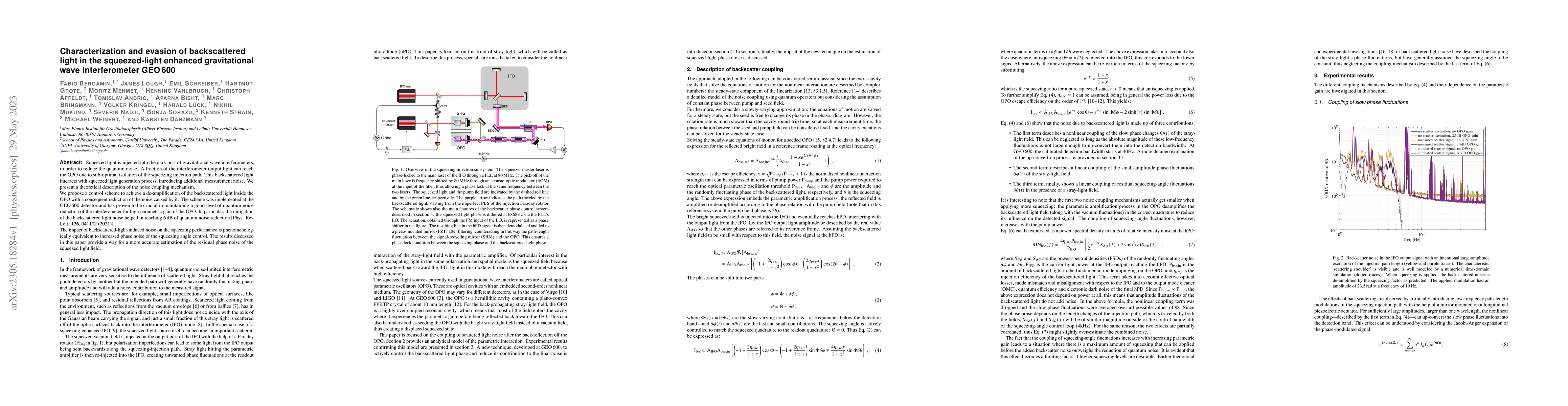 Thumbnail for Characterization and evasion of backscattered light in the
  squeezed-light enhanced gravitational wave interferometer GEO 600