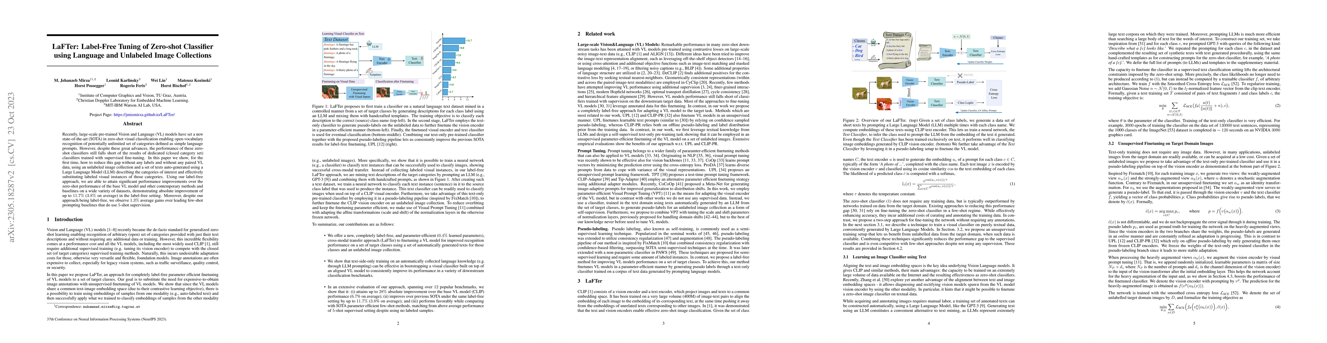 Thumbnail for LaFTer: Label-Free Tuning of Zero-shot Classifier using Language and
  Unlabeled Image Collections