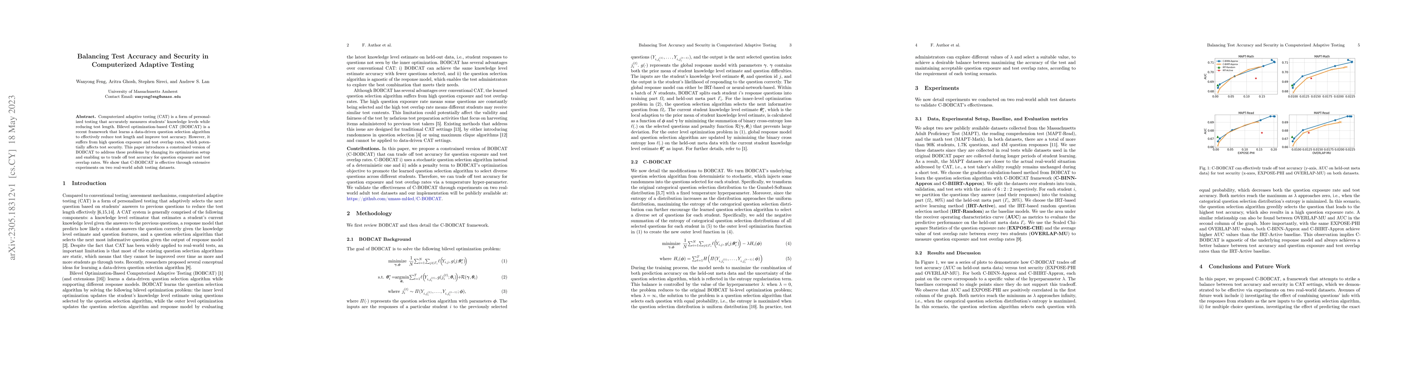 Thumbnail for Balancing Test Accuracy and Security in Computerized Adaptive Testing