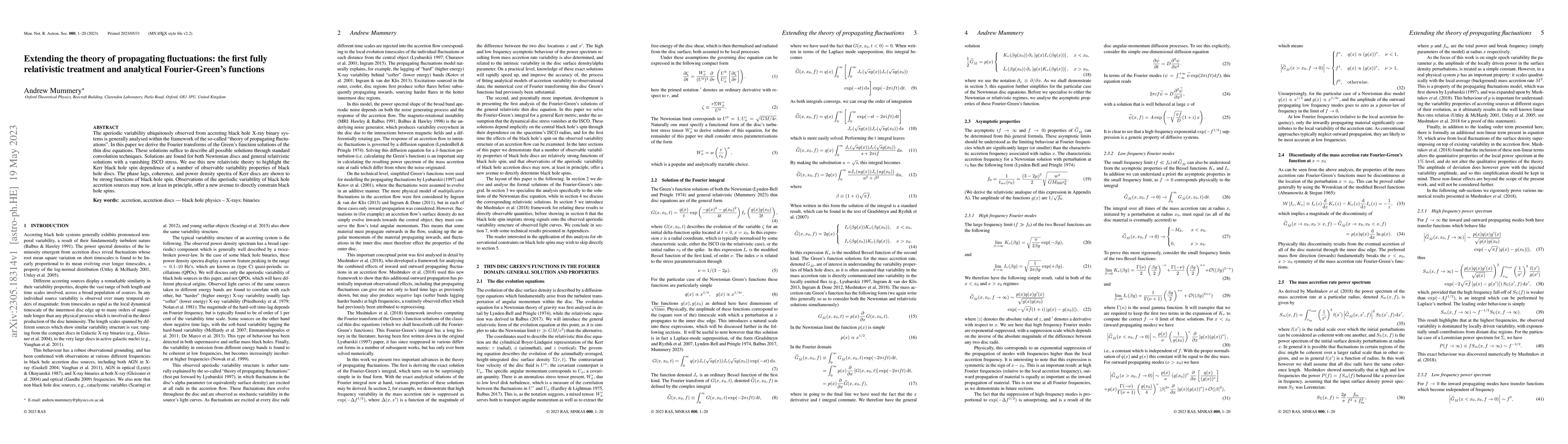 Thumbnail for Extending the theory of propagating fluctuations: the first fully
  relativistic treatment and analytical Fourier-Green's functions