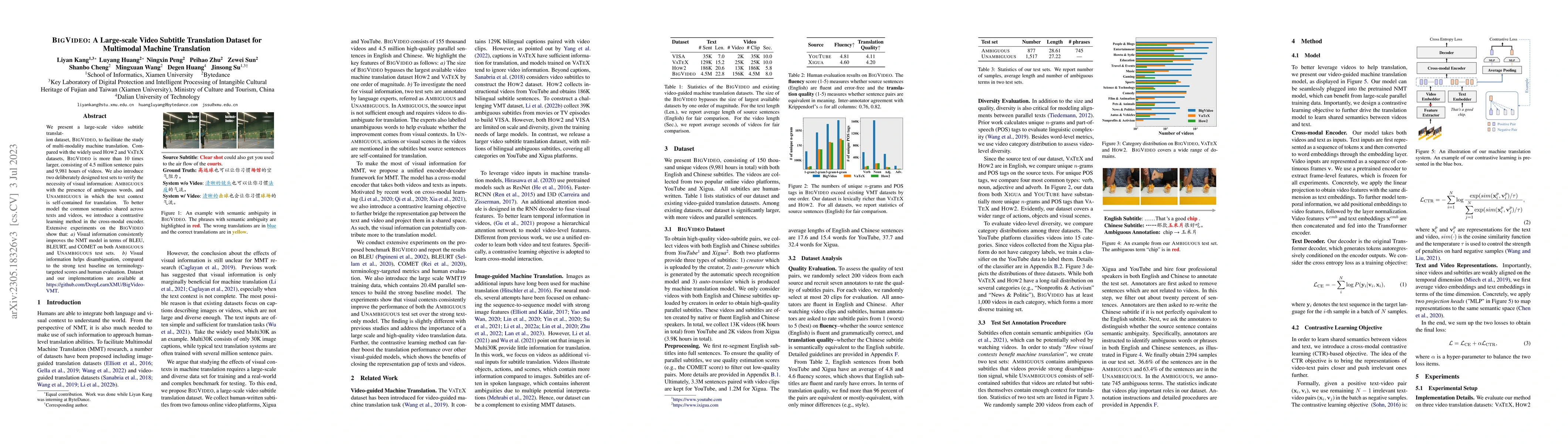 Thumbnail for BigVideo: A Large-scale Video Subtitle Translation Dataset for
  Multimodal Machine Translation