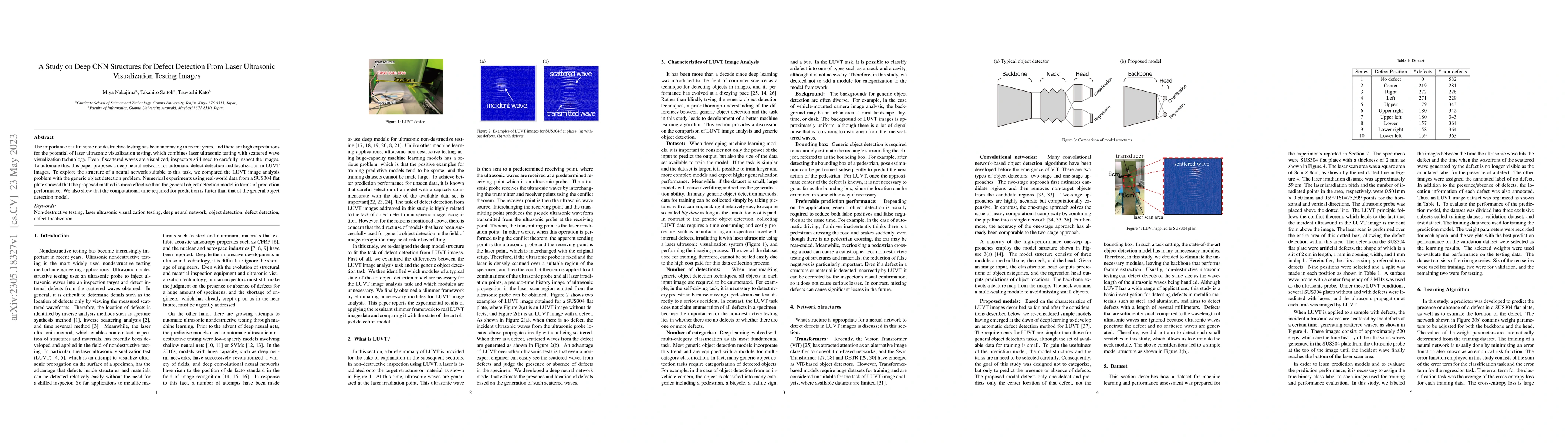 Thumbnail for A Study on Deep CNN Structures for Defect Detection From Laser
  Ultrasonic Visualization Testing Images