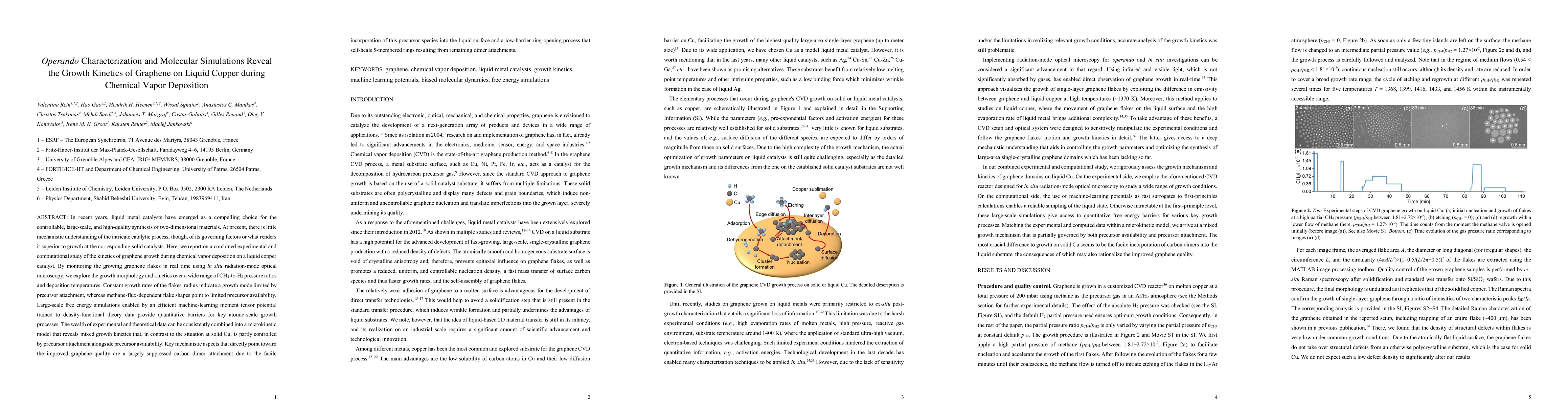 Thumbnail for Operando Characterization and Molecular Simulations Reveal the Growth
  Kinetics of Graphene on Liquid Copper during Chemical Vapor Deposition