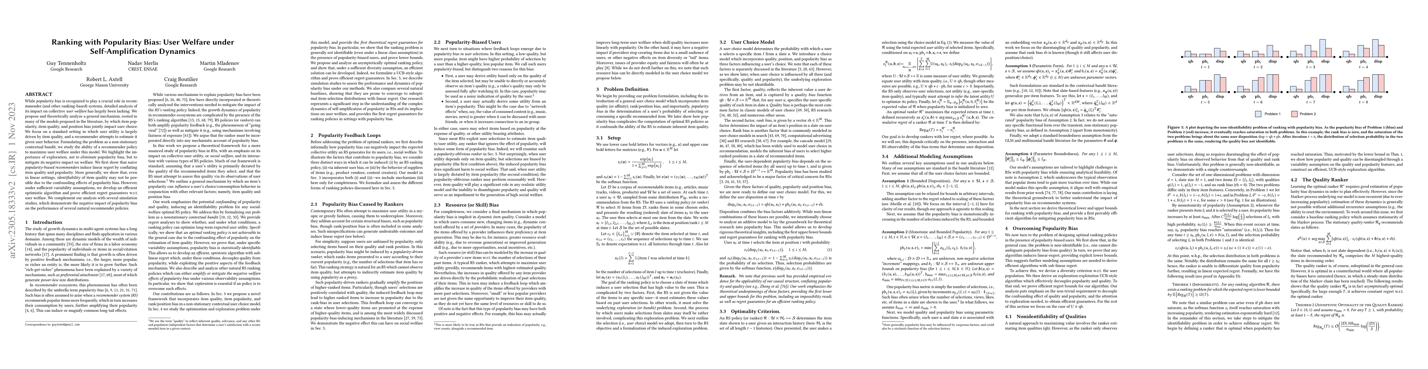 Thumbnail for Ranking with Popularity Bias: User Welfare under Self-Amplification
  Dynamics