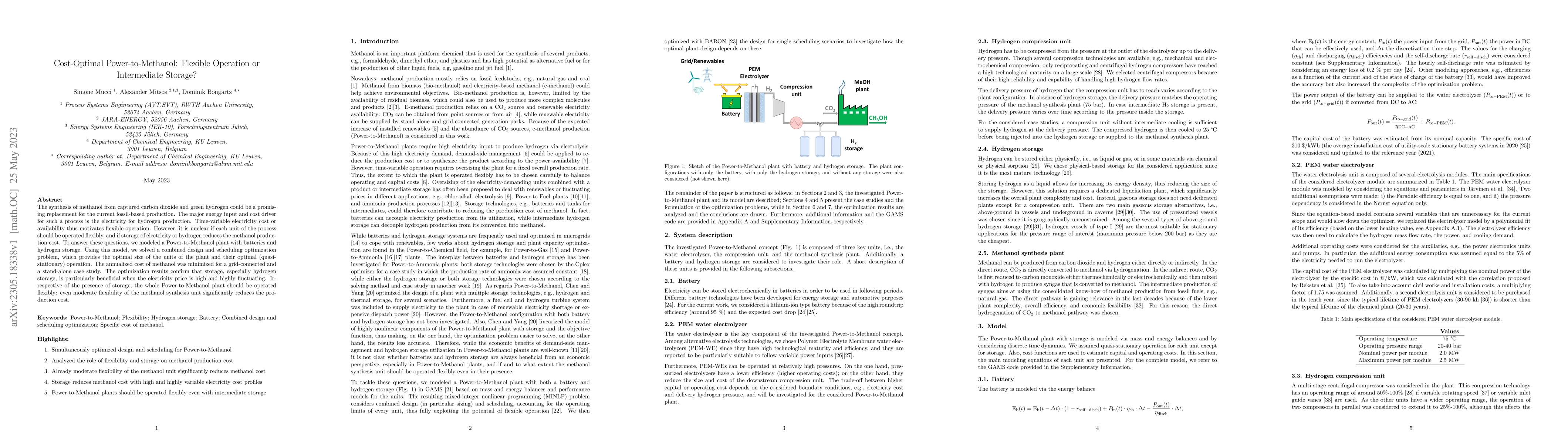 Thumbnail for Cost-Optimal Power-to-Methanol: Flexible Operation or Intermediate
  Storage?