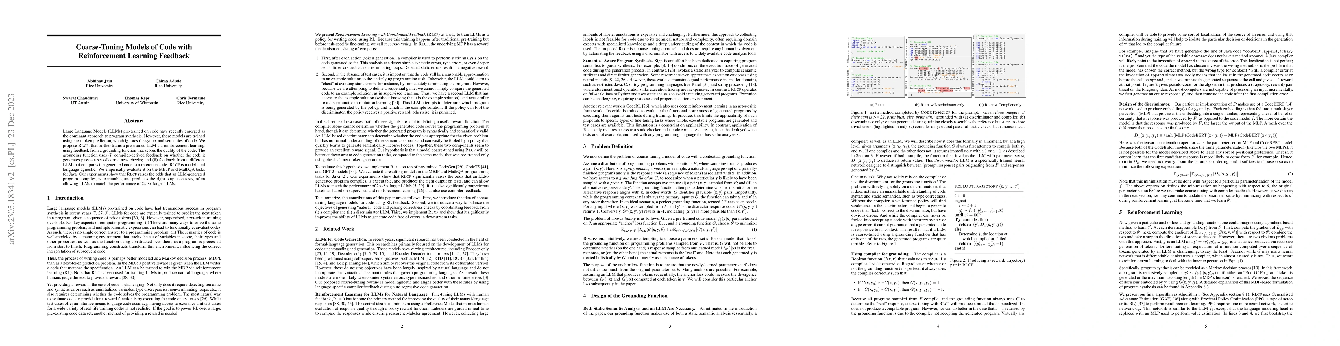 Thumbnail for Coarse-Tuning Models of Code with Reinforcement Learning Feedback