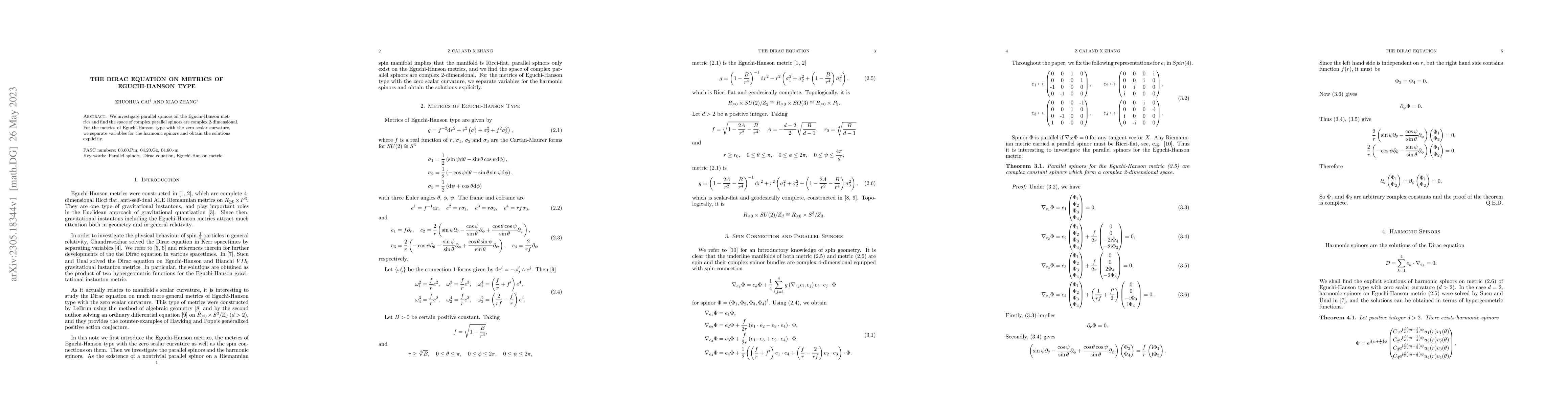 Thumbnail for The Dirac equation on metrics of Eguchi-Hanson type