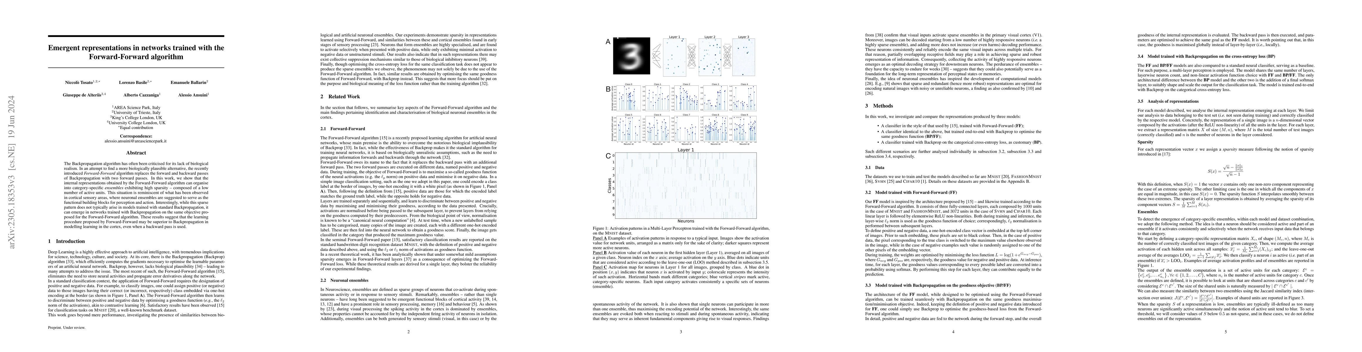 Thumbnail for Emergent representations in networks trained with the Forward-Forward
  algorithm