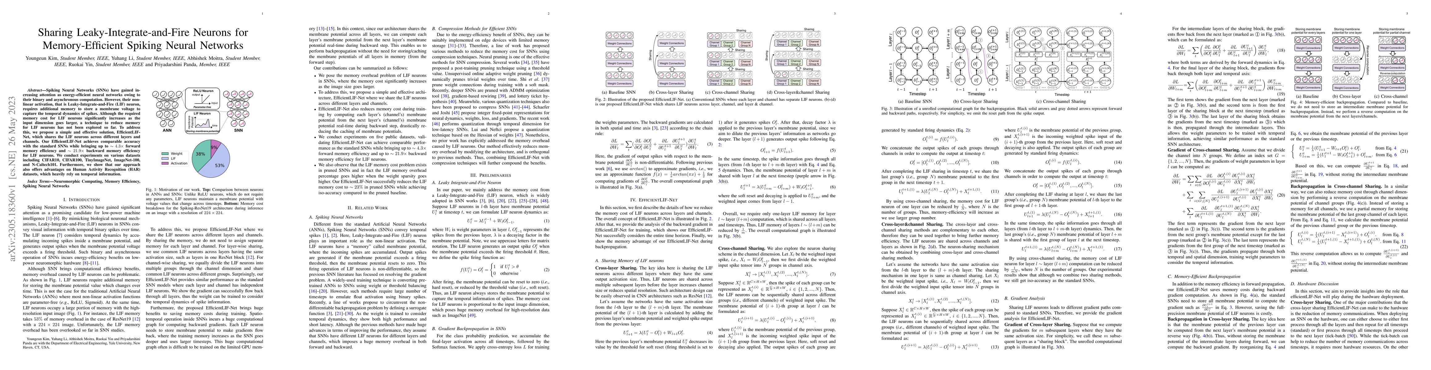 Thumbnail for Sharing Leaky-Integrate-and-Fire Neurons for Memory-Efficient Spiking
  Neural Networks