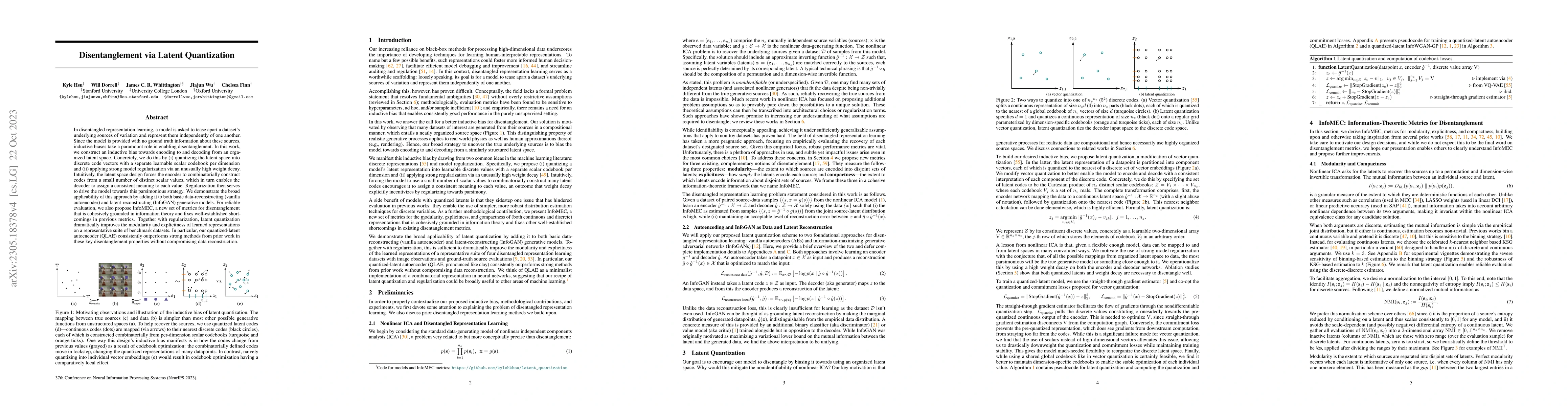 Thumbnail for Disentanglement via Latent Quantization