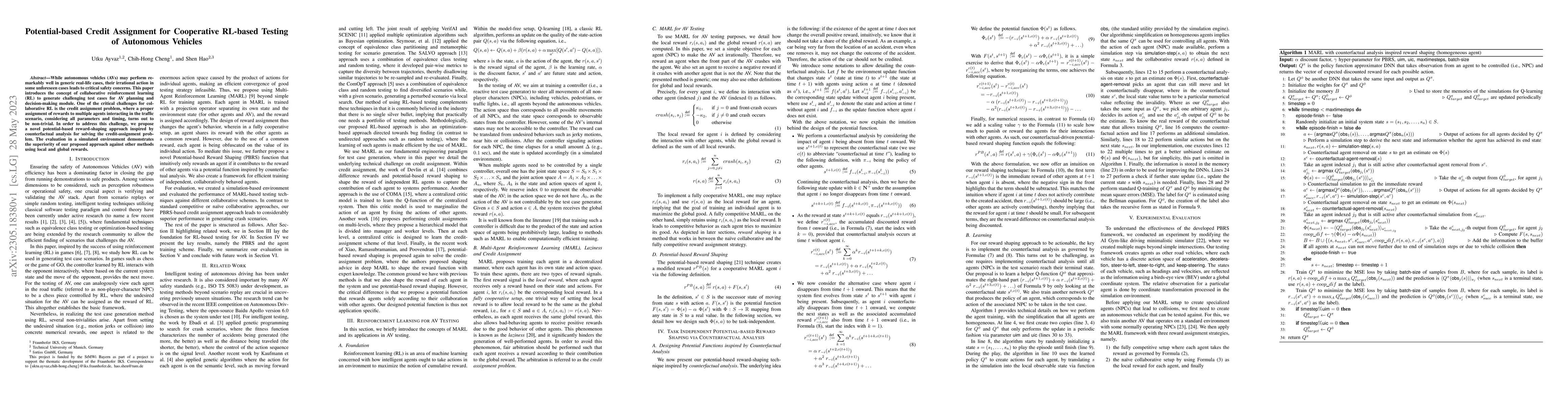 Thumbnail for Potential-based Credit Assignment for Cooperative RL-based Testing of
  Autonomous Vehicles