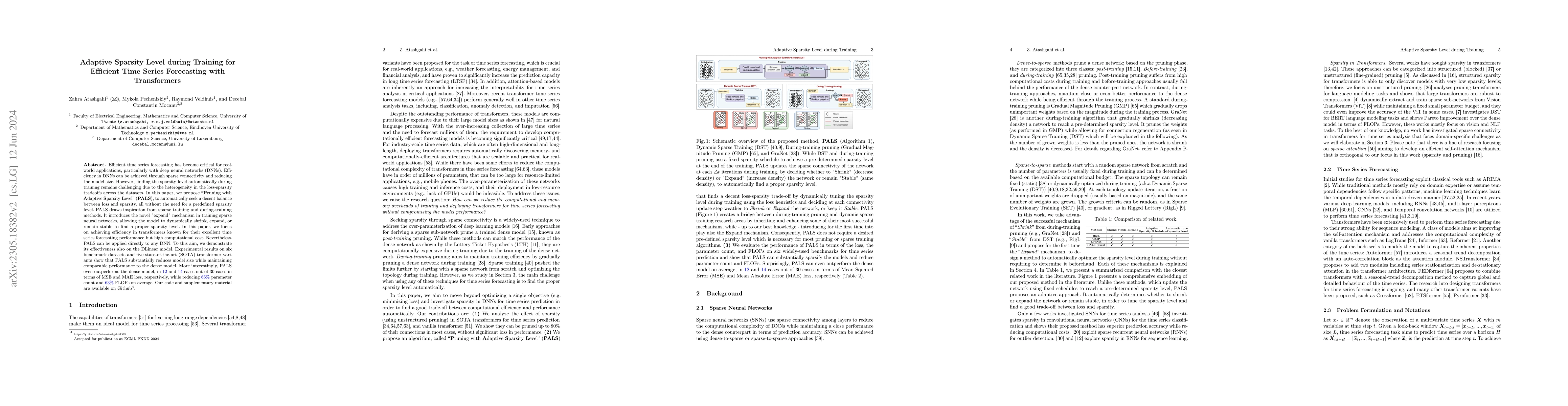 Thumbnail for Adaptive Sparsity Level during Training for Efficient Time Series
  Forecasting with Transformers