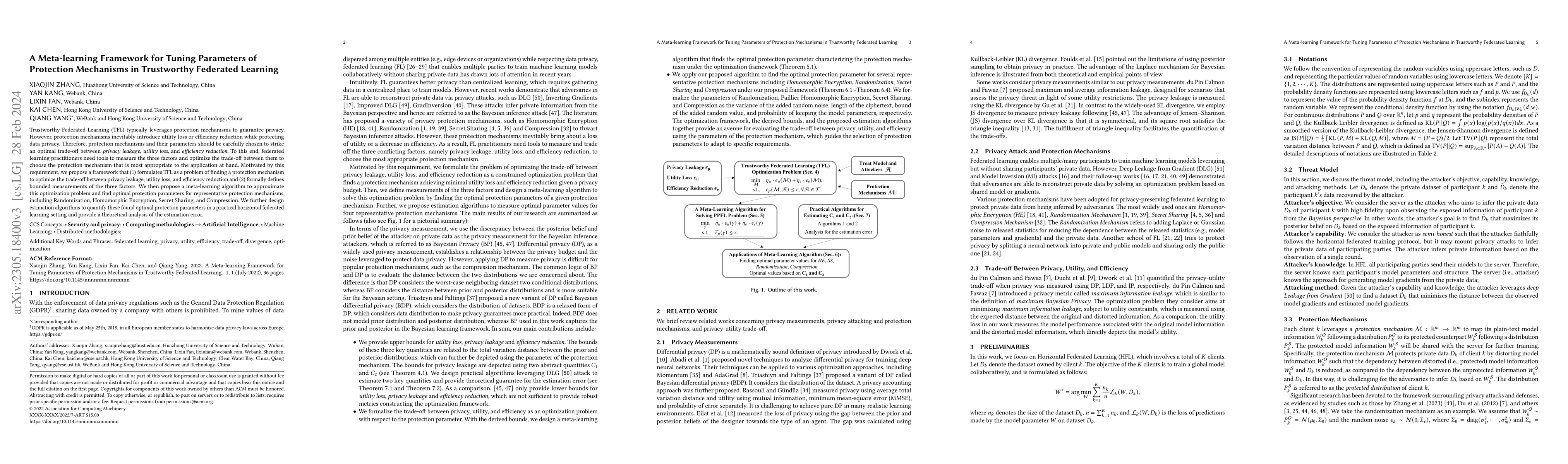 Thumbnail for A Meta-learning Framework for Tuning Parameters of Protection Mechanisms
  in Trustworthy Federated Learning