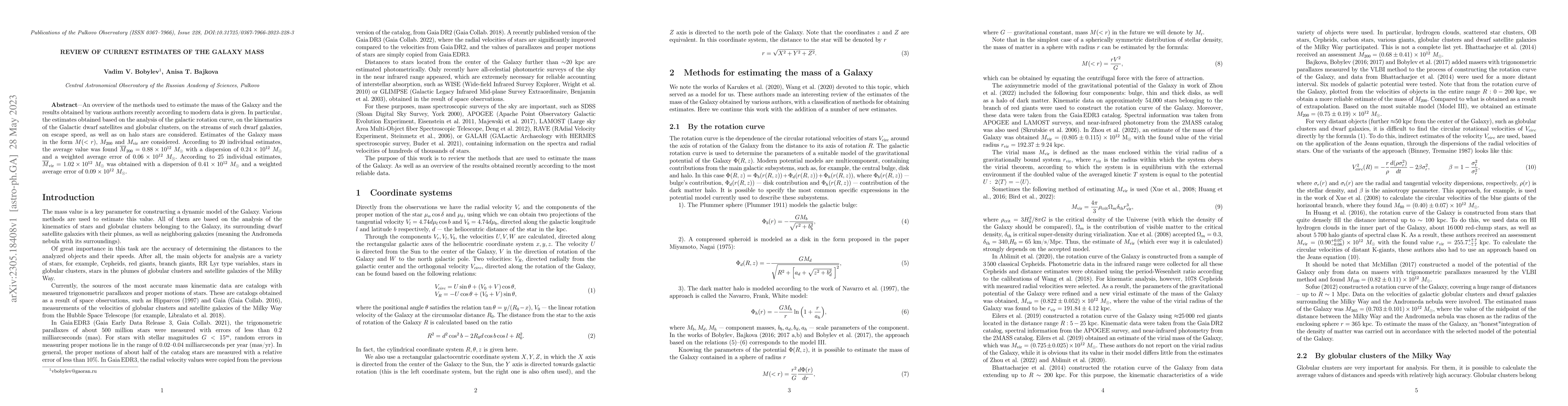 Thumbnail for Review of current estimates of the Galaxy mass