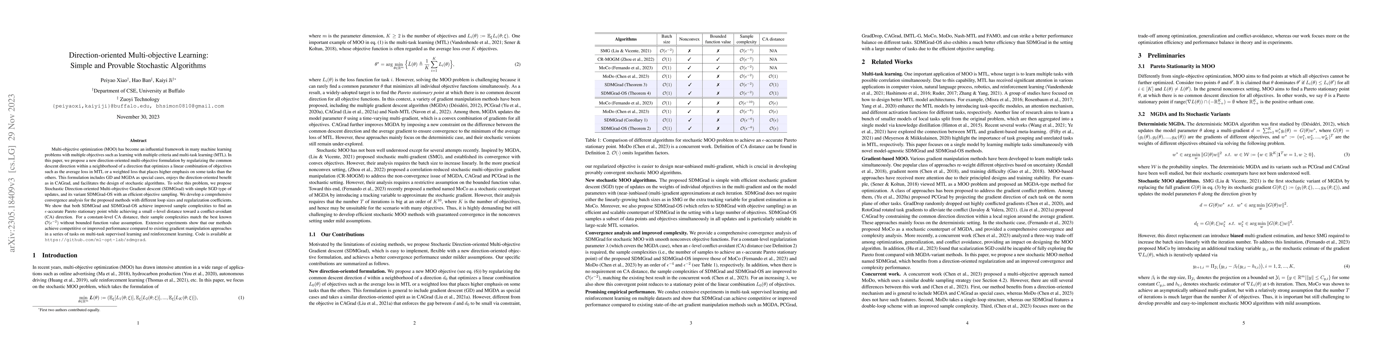 Thumbnail for Direction-oriented Multi-objective Learning: Simple and Provable
  Stochastic Algorithms