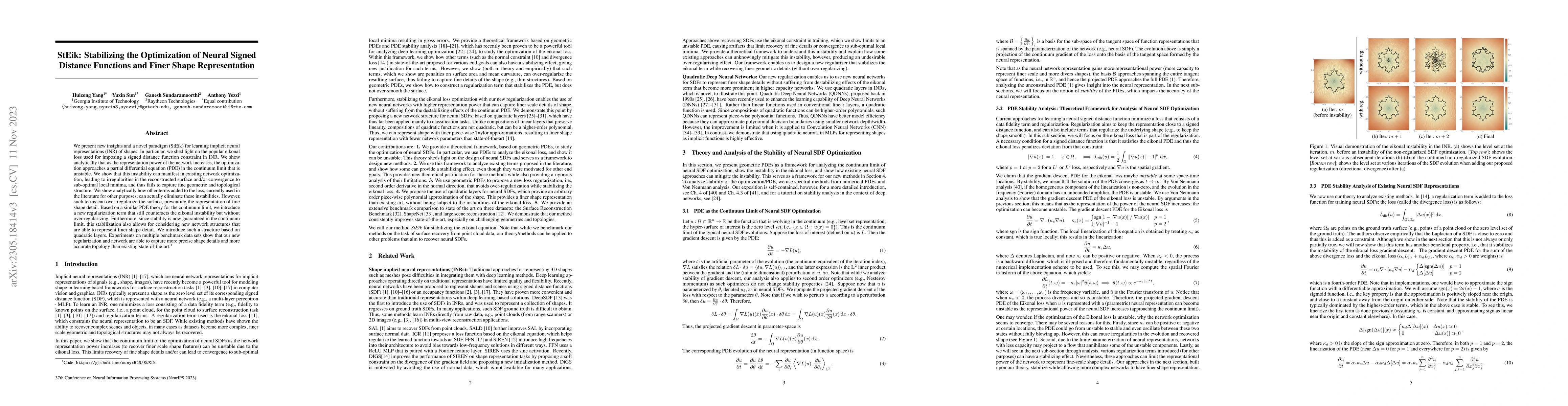 Thumbnail for StEik: Stabilizing the Optimization of Neural Signed Distance Functions
  and Finer Shape Representation