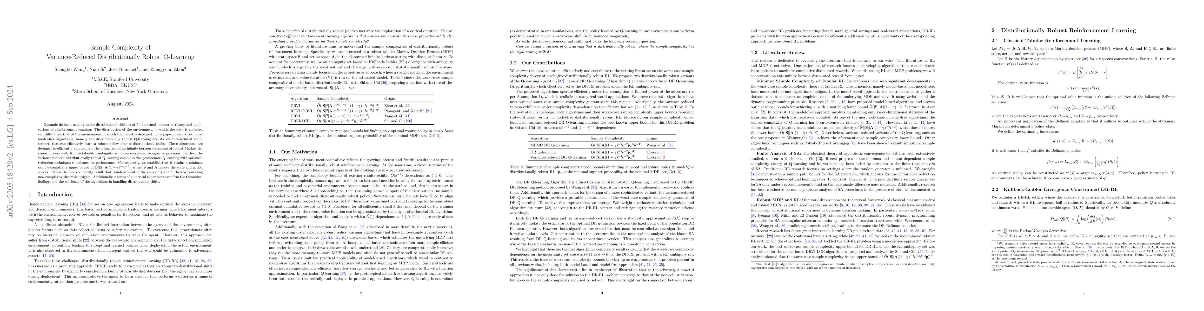 Thumbnail for Sample Complexity of Variance-reduced Distributionally Robust Q-learning